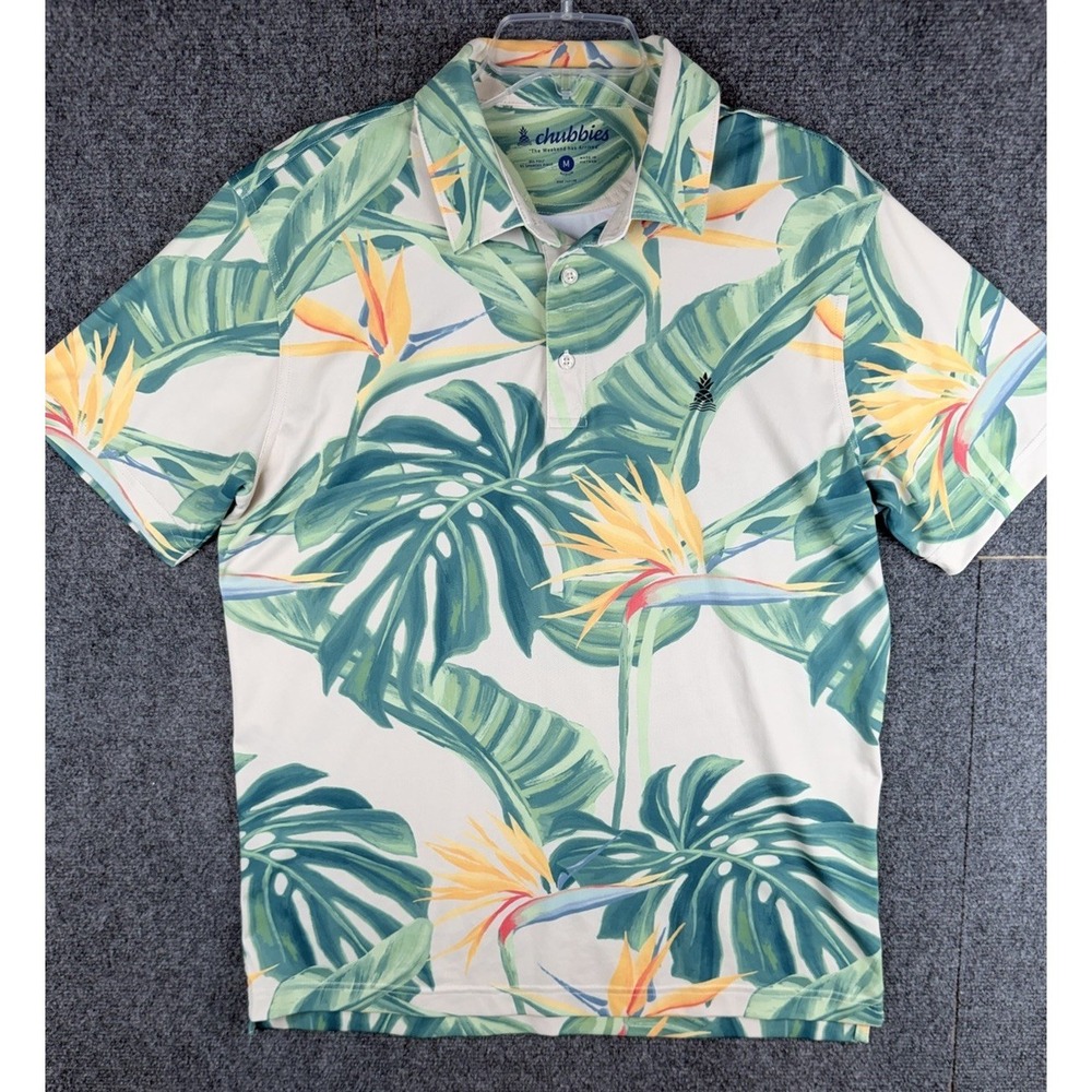 Chubbies Men 'Frond Of You' Tropical Floral Performance Golf Polo Shirt Sz M
